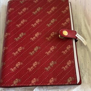 Coach Red Signature Horse & Carriage Padfolio with Gold Accents